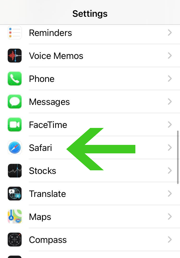 settings safari