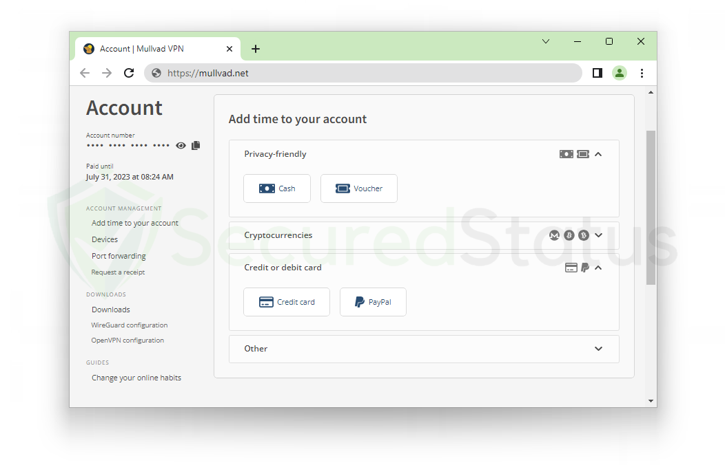 Image of Mullvad Payment Options